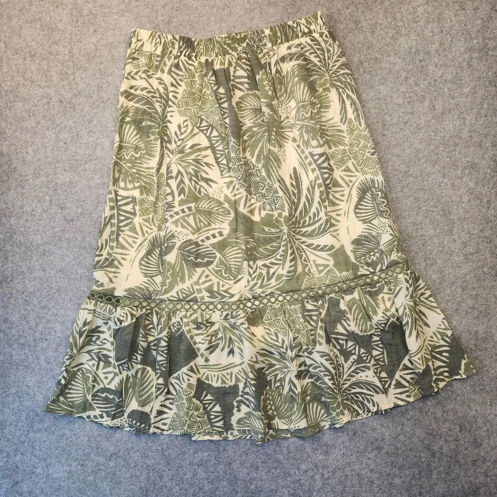 Mlle Gabrielle Green Tropical Palm Leaf Print Midi Skirt NWT Size L